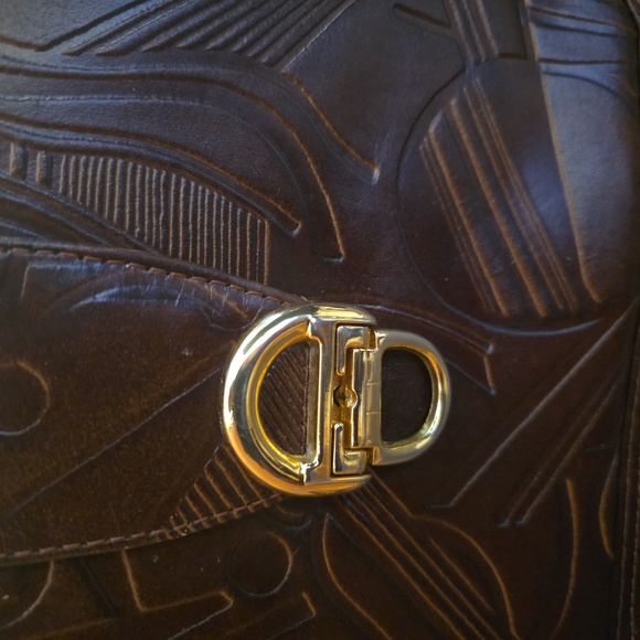 Vintage Chocolate 🍫 Tooled Leather Cliplock Closure Crossbody Bag - Picture 4 of 13